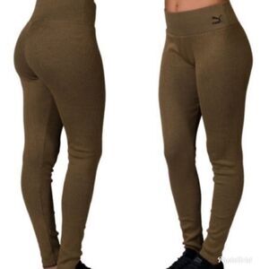 Puma Ribbed Gold Workout Athletic Leggings Tights Size S